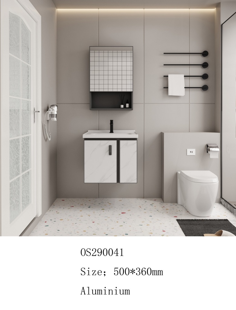 مغسلة المونيوم KD OS290041 صيني ORIENT STANDARD ابيض رخامي 50 سم مع حوض سيراميك وصيدلية بمراية