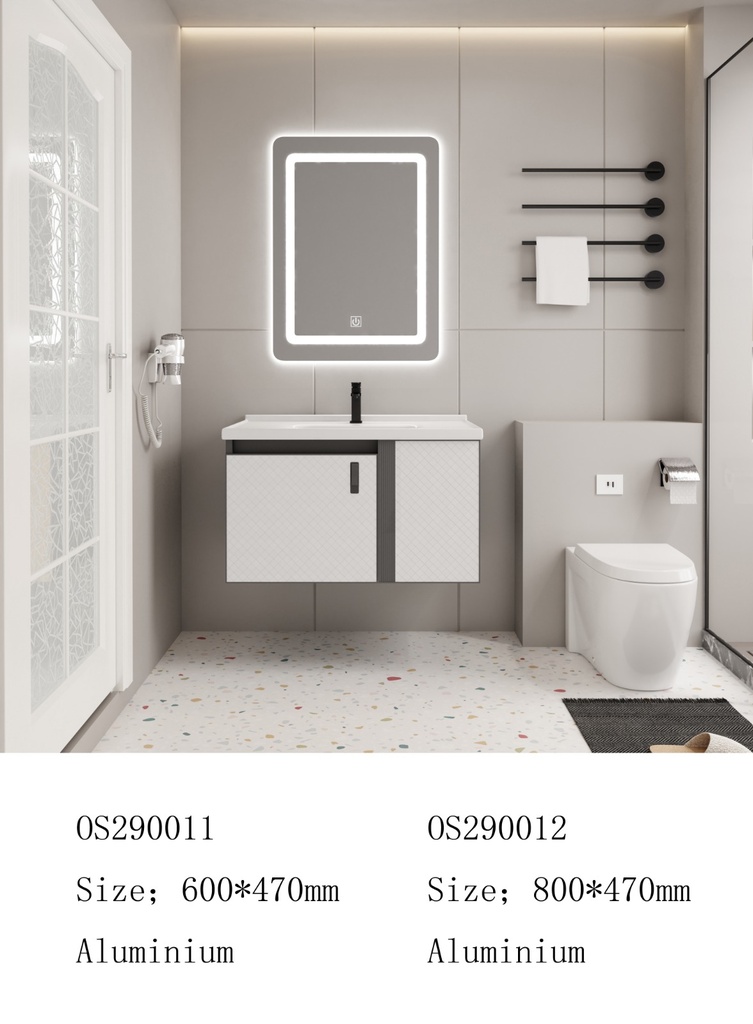 مغسلة المونيوم KD OS290012 صيني ORIENT STANDARD ابيض 80 سم مع حوض سيراميك ومراية ليد