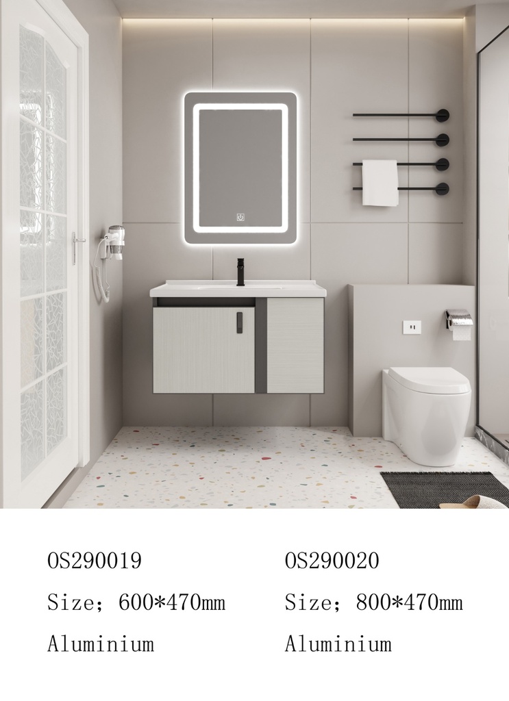 مغسلة المونيوم KD OS290020 صيني ORIENT STANDARD بيج ورمادي 80 سم مع حوض سيراميك ومراية ليد