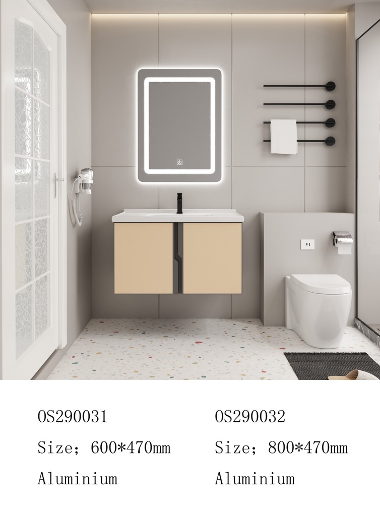 مغسلة المونيوم KD OS290031 صيني ORIENT STANDARD بيج 60 سم مع حوض سيراميك ومراية ليد