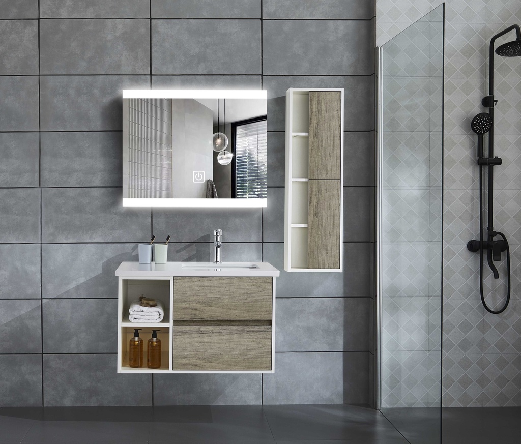 مغسلة خشب PLYWOOD حوض  OS230530 مع صيدلية ومراية ليد 80 سم