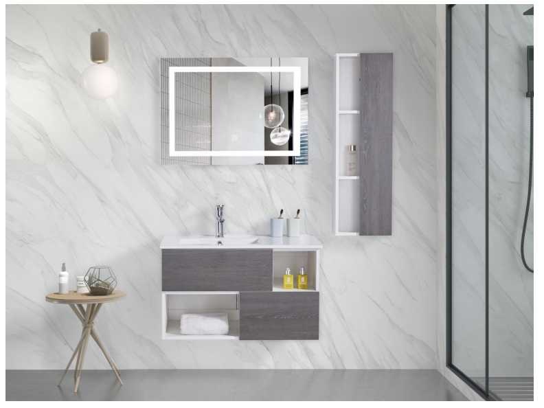 مغسلة خشب PLYWOOD حوض  OS230545 مع صيدلية ومراية ليد 80 سم