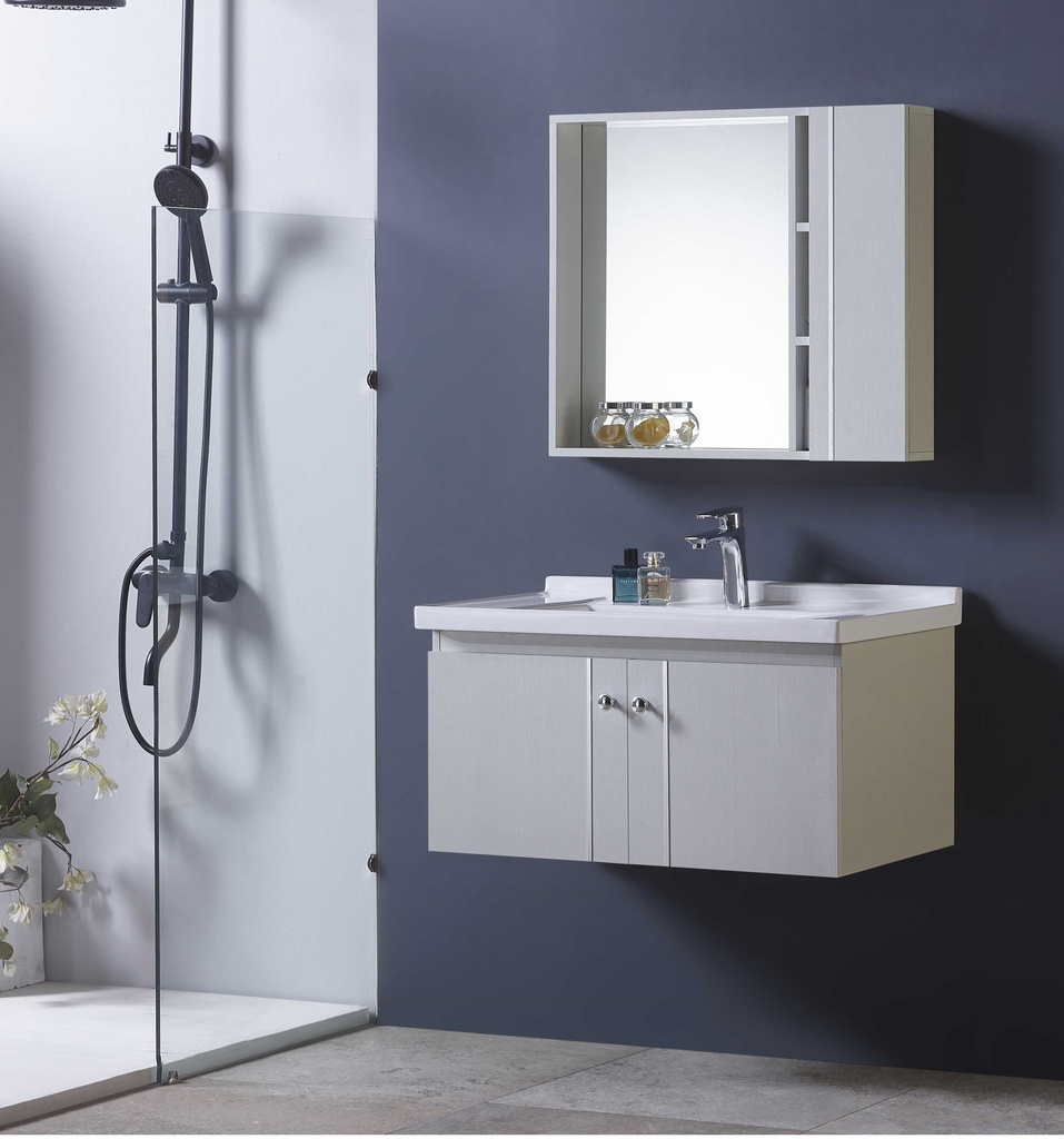 مغسلة  م OS230590 خشب PW مع كبينة ومراية صيدلية 80*46 سم لون رمادي فاتح