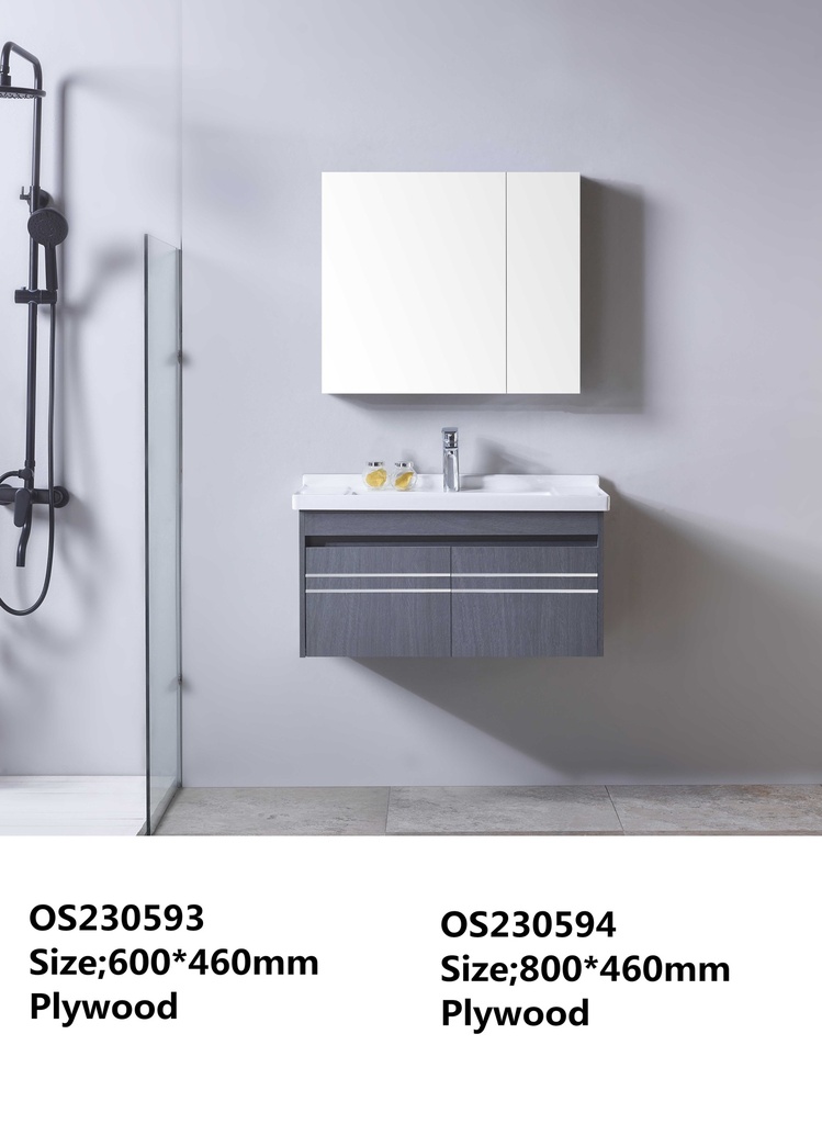 مغسلة  م OS230593 خشب PW مع كبينة ومراية صيدلية 60*46 سم لون رمادي غامق