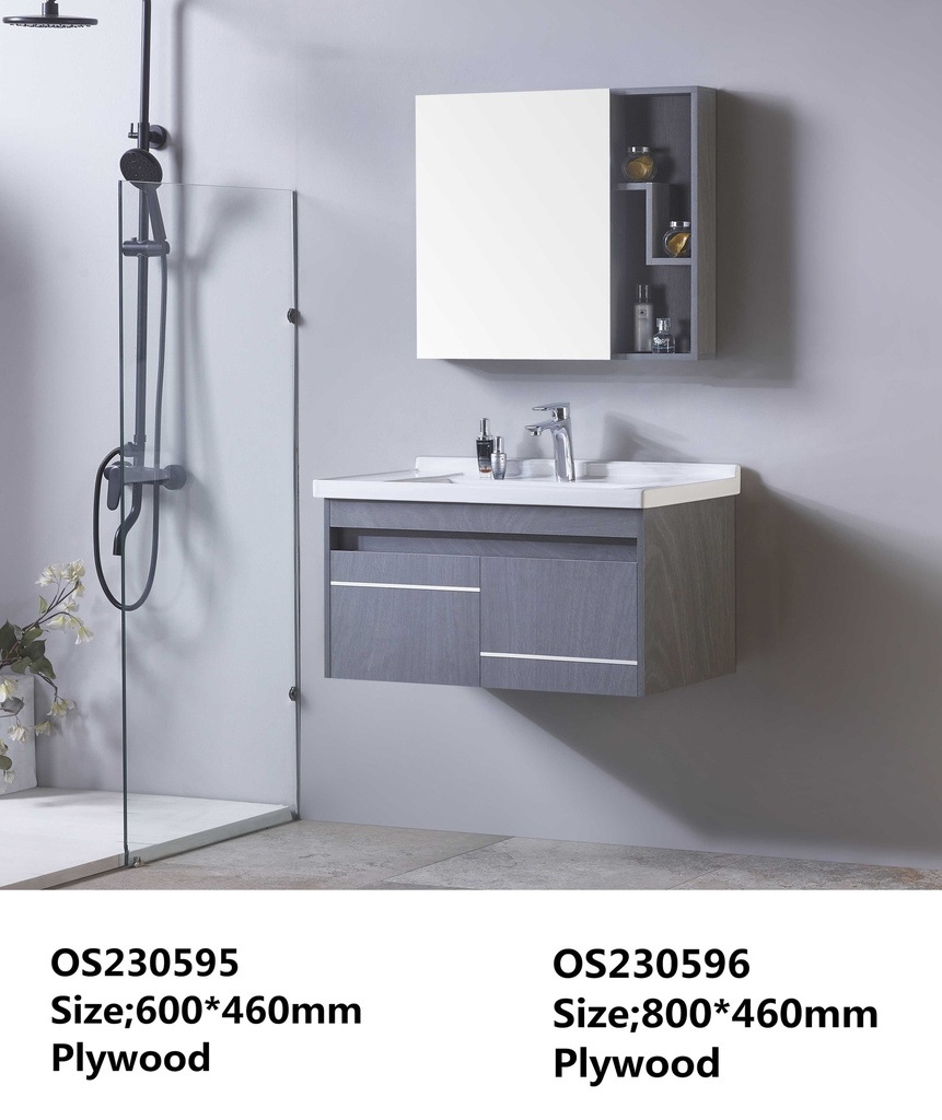 مغسلة  OS230596 خشب PW مع كبينة ومراية صيدلية 80*46 سم لون رمادي غامق