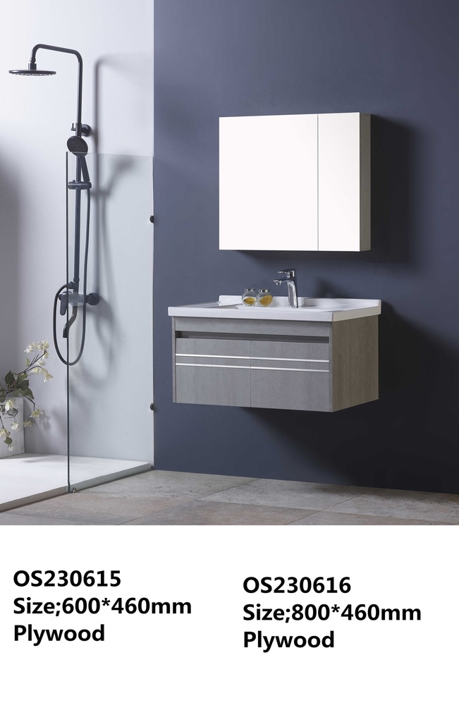 مغسلة  م OS230616 خشب PW مع كبينة ومراية صيدلية 80*46 سم لون رمادي فاتح