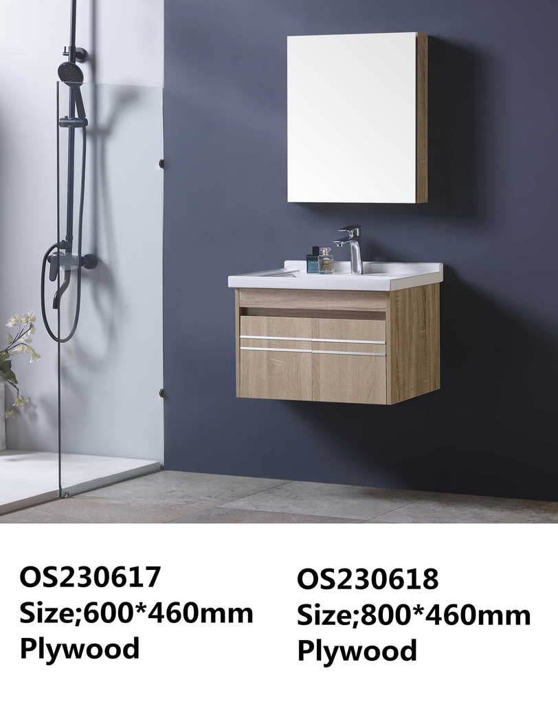 مغسلة  م OS230618 خشب PW مع كبينة ومراية صيدلية 80*46 سم لون بني