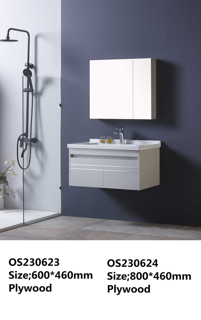 مغسلة OS230624 خشب PW مع كبينة ومراية صيدلية 80*46 سم لون أبيض