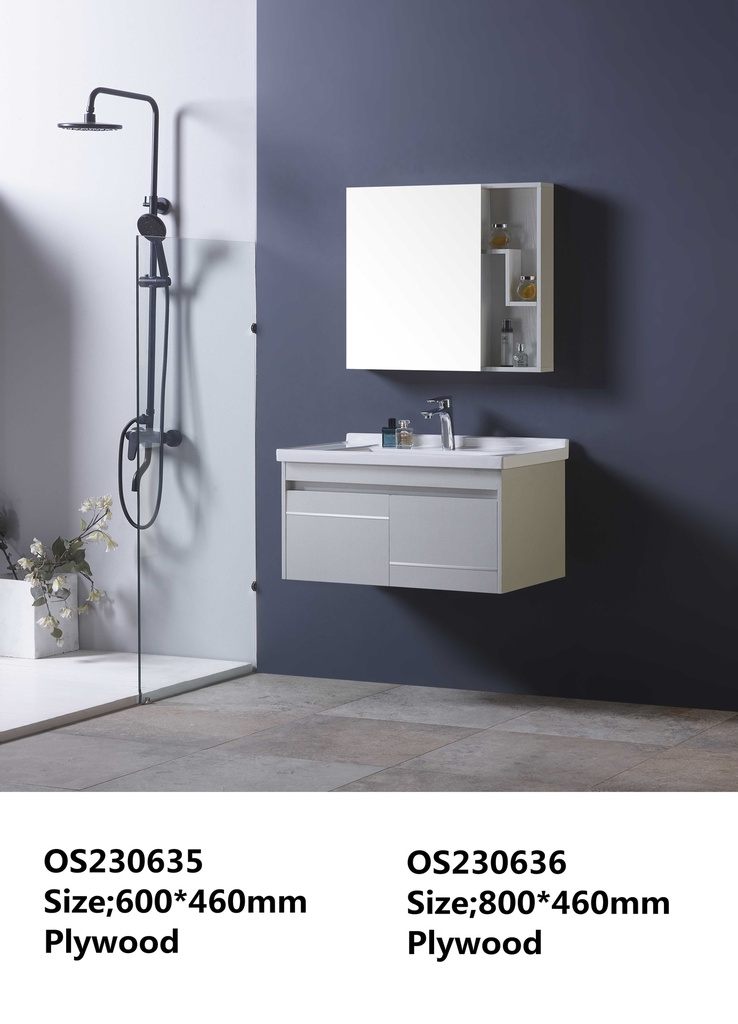 مغسلة  OS230636 خشب PW مع كبينة ومراية صيدلية 80*46 سم لون أبيض