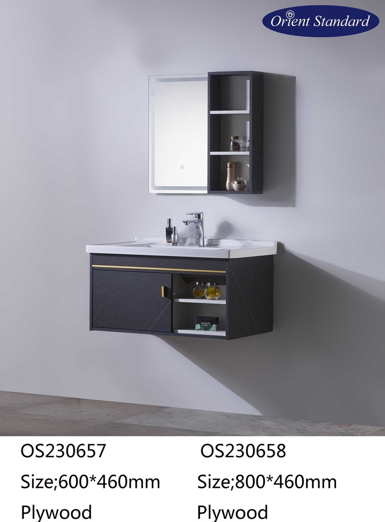 مغسلة  OS230658 خشب PW مع كبينة ومراية ليد صيدلية 80*46 سم لون أبيض + رمادي