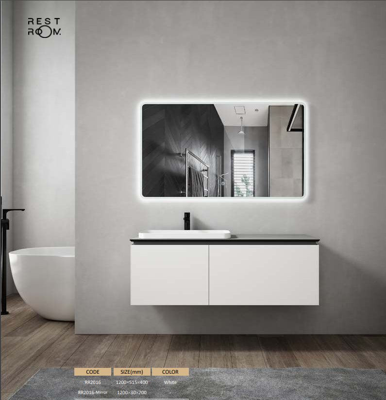 مغسلة دولاب خشب RR2016 PW  ابيض LED مراية باللمس 120*52 سم