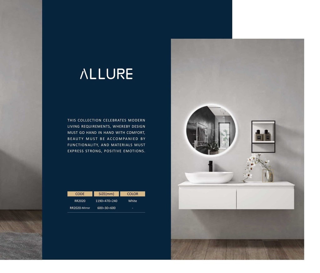 مغسلة دولاب خشب RR2020 PW لون  أبيض مراية  LED إطار الاكريليك  120*48 سم