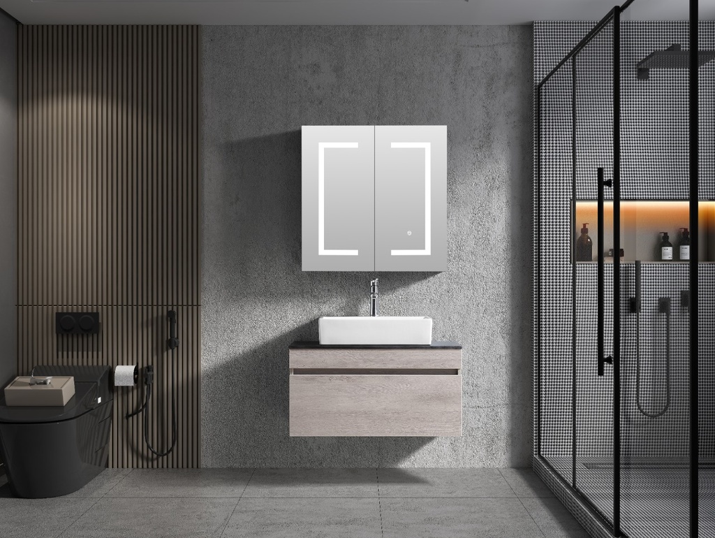 مغسلة OS230704 خشب PW رمادي فاتح مراية ليد صيدلية 80سم