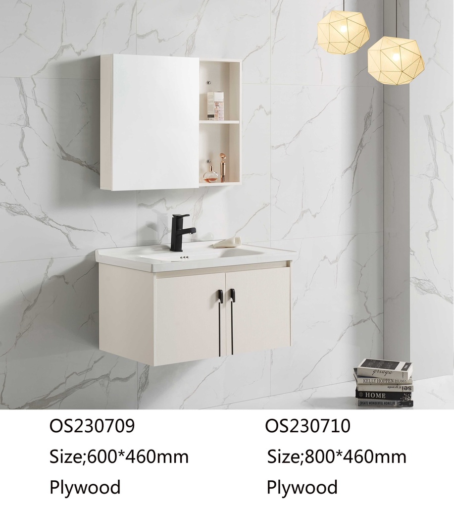 مغسلة  م OS230710 خشب PW مع كبينة ومراية صيدلية 80*46 سم لون أبيض