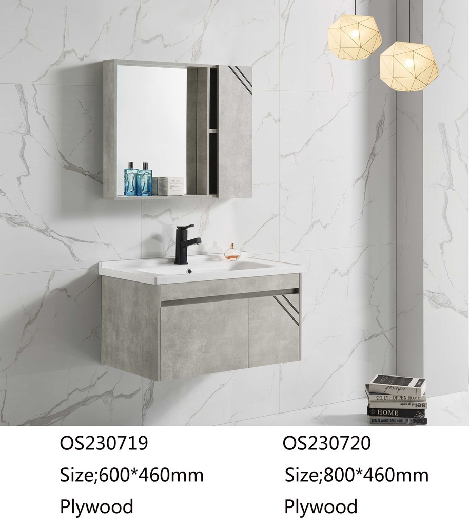 مغسلة  م OS230719 خشب PW مع كبينة ومراية صيدلية 60*46 سم لون  رمادي