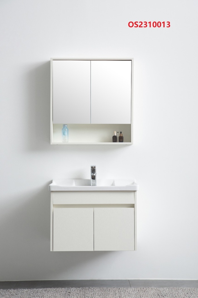 مغسلة دولاب خشب OS2310013   لون أبيض مع صيدلية مراية  80 سم 