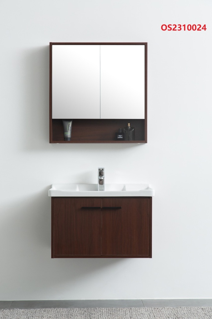 مغسلة دولاب خشب OS2310024   لون  خشبي غامق مع صيدلية مراية  80 سم 