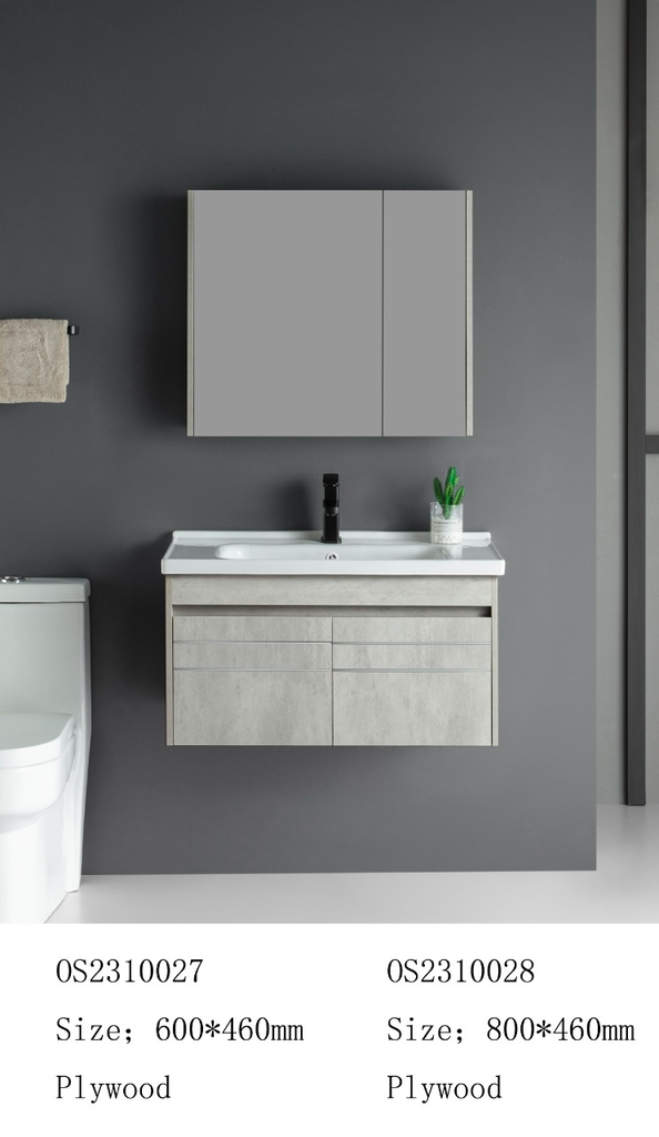 مغسلة خشب OS2310027 KD PW رمادي 60 سم مع صيدلية بمراية