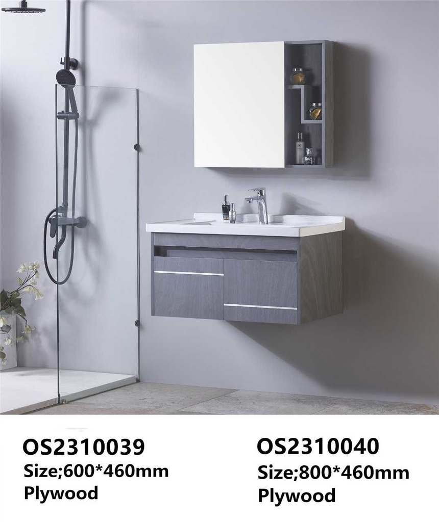 مغسلة  OS2310040 خشب PW مع كبينة ومراية صيدلية 80*46 سم لون رمادي غامق