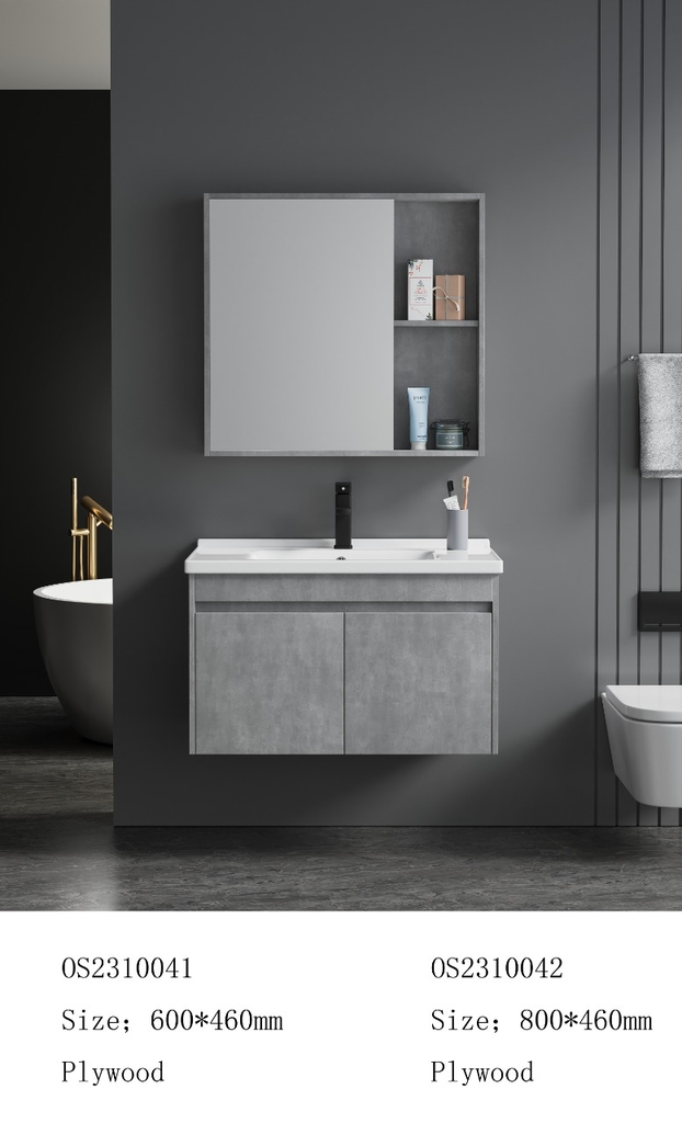 مغسلة  م OS2310042 خشب PW مع كبينة ومراية صيدلية 80*46 سم لون رمادي فاتح