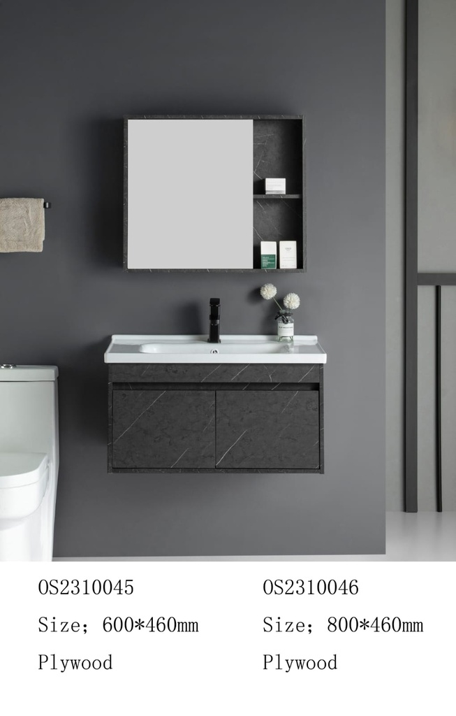 مغسلة خشب OS2310046 KD PW اسود رخامي 80 سم مع صيدلية بمراية