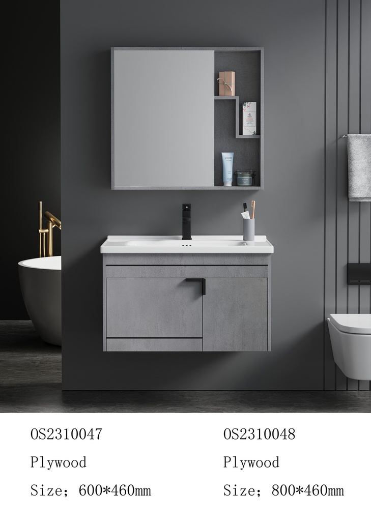 مغسلة  م OS2310048 خشب PW مع كبينة ومراية صيدلية 80*46 سم لون رمادي