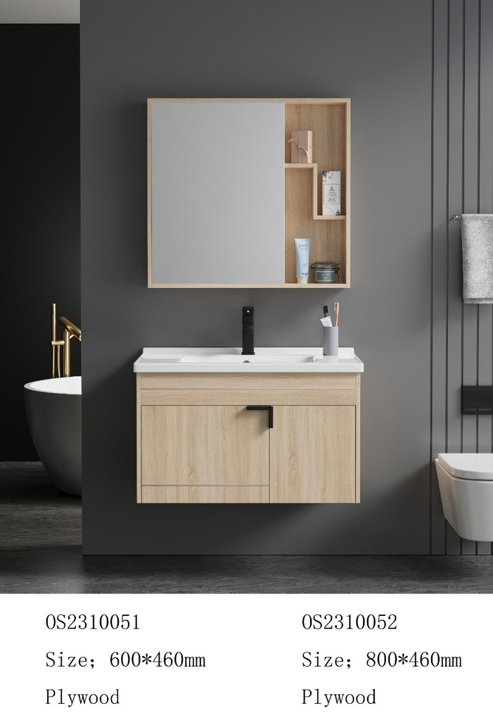 مغسلة  م OS2310052 خشب PW مع كبينة ومراية صيدلية 80*46 سم لون بني