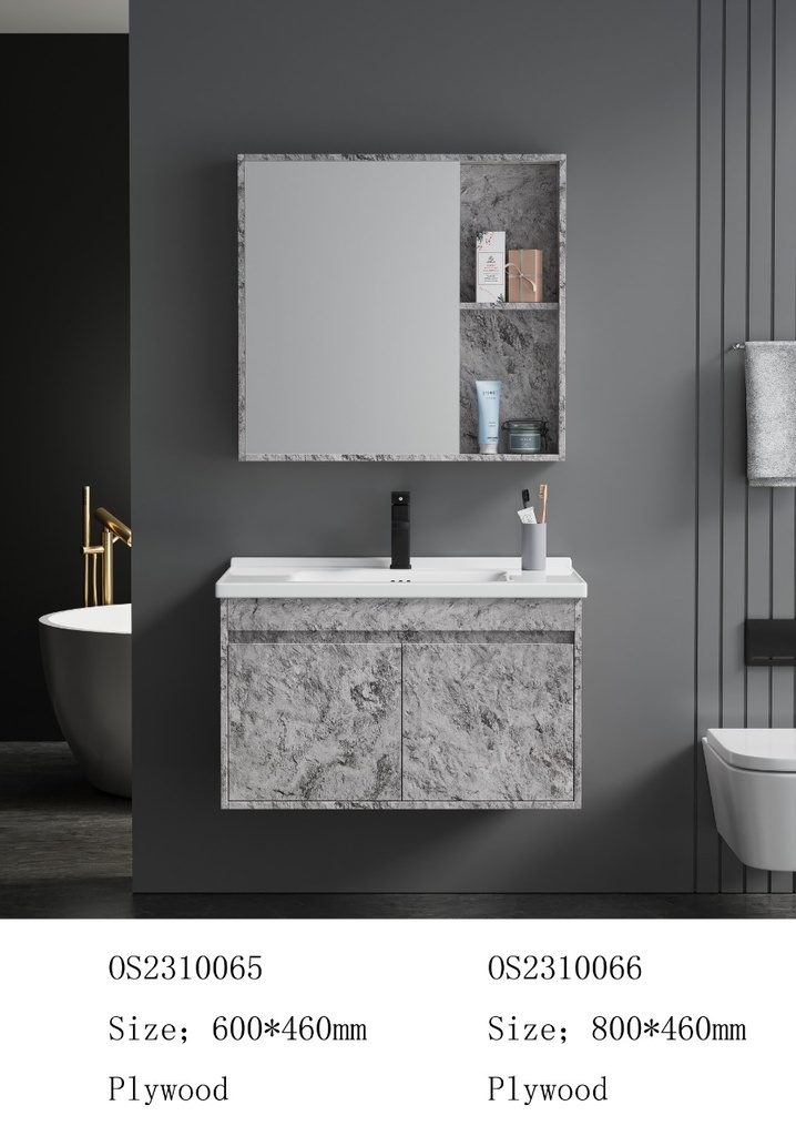 مغسلة خشب OS2310065 KD PW رخامي رمادي 60 سم مع صيدلية بمراية