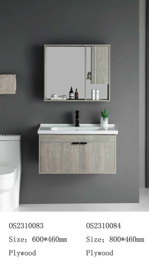 مغسلة خشب OS2310083 KD PW رمادي فاتح 60 سم مع صيدلية بمراية