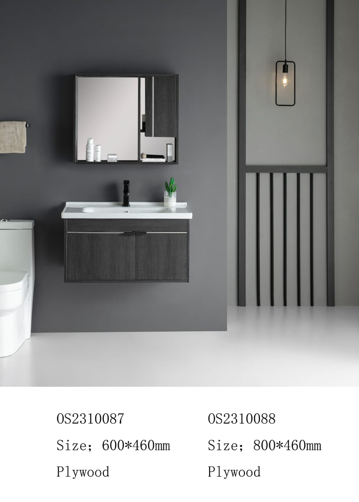 مغسلة خشب OS2310088 KD PW رمادي غامق 80 سم مع صيدلية بمراية