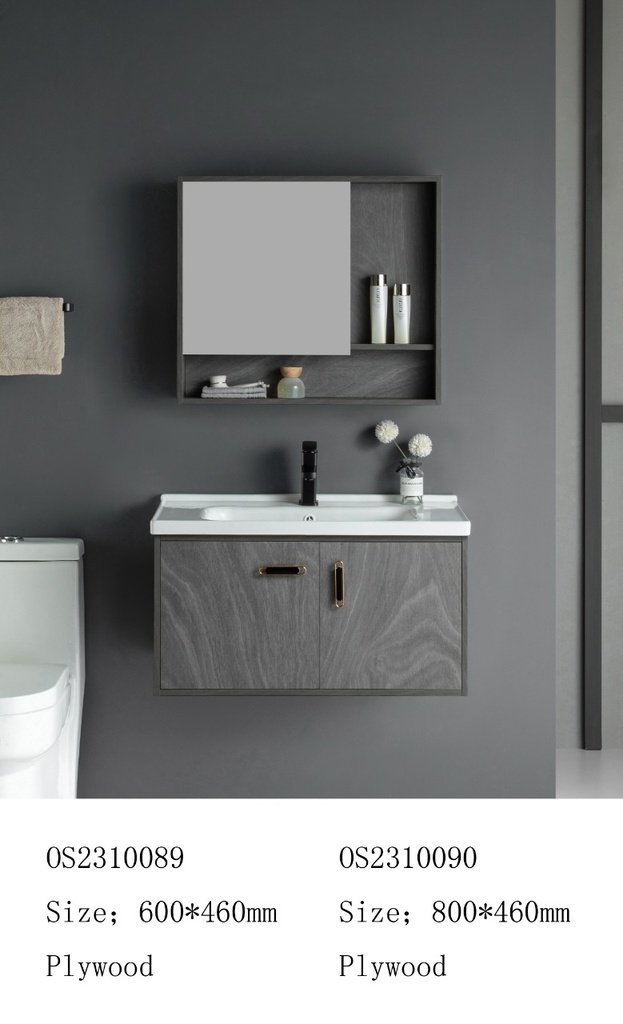 مغسلة خشب OS2310090 KD PW رمادي 80 سم مع صيدلية بمراية