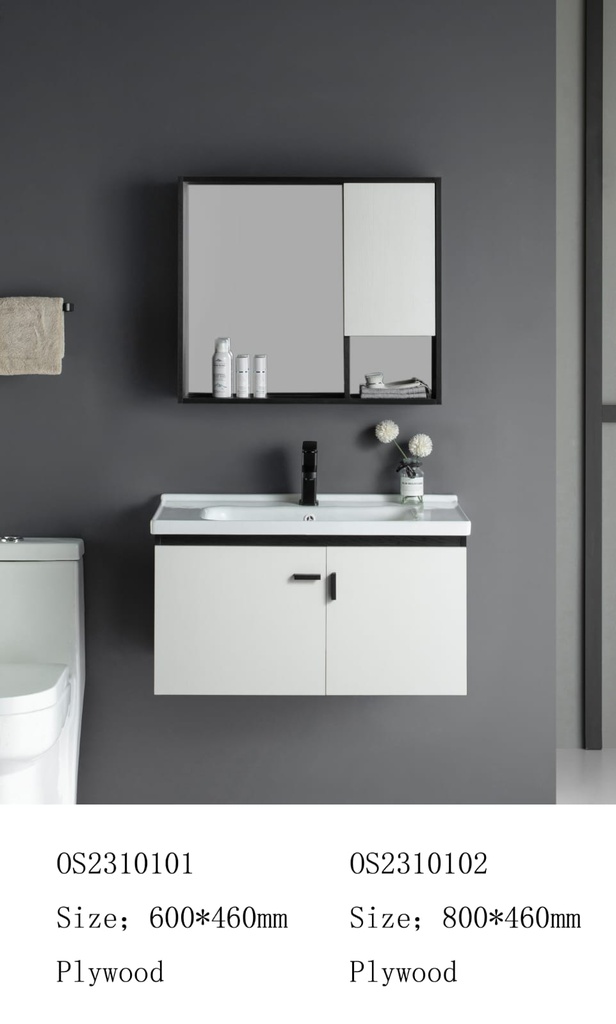 مغسلة خشب OS2310102 KD PW ابيض 80 سم مع صيدلية بمراية