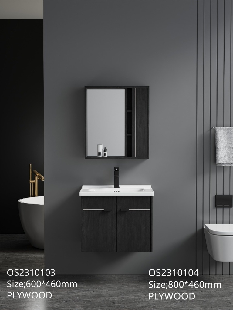 مغسلة خشب OS2310104 KD PW رمادي غامق 80 سم مع صيدلية بمراية