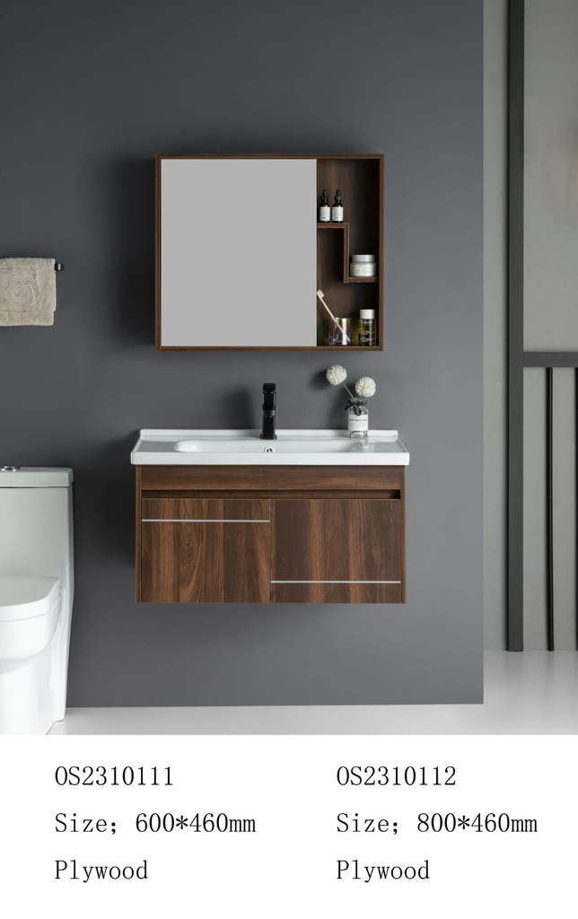 مغسلة خشب OS2310112 KD PW خشبي غامق 80 سم مع صيدلية بمراية