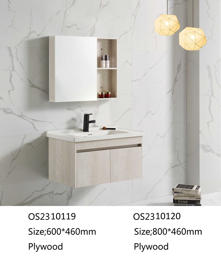 مغسلة خشب OS2310120 KD PW خشبي بيج 80 سم مع صيدلية بمراية