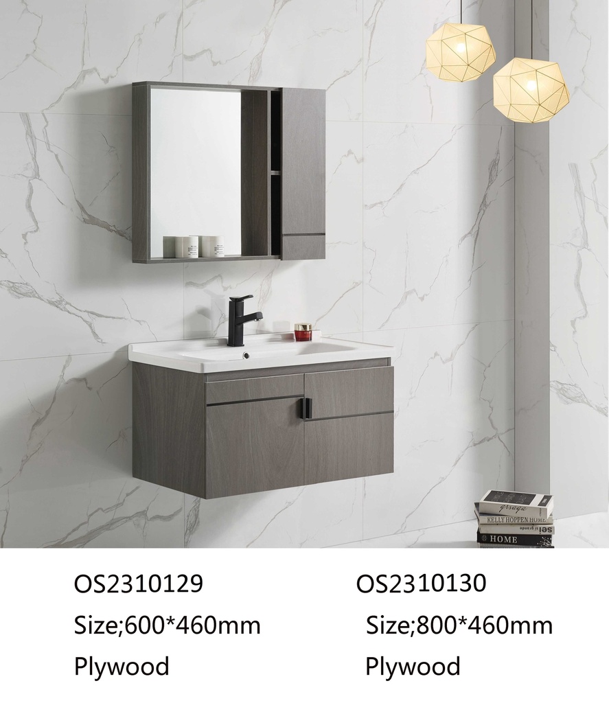 مغسلة خشب OS230724 KD PW رمادي 80 سم مع صيدلية بمراية