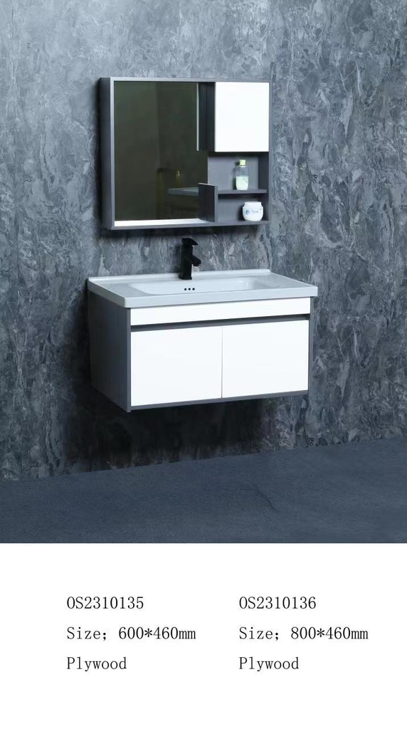 مغسلة خشب OS2310136 KD PW صيني ORIENT STANDARD زيتي لؤلؤي 80 سم مع صيدلية بمراية