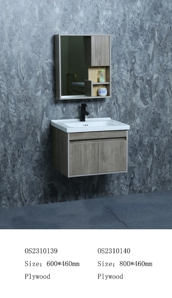 مغسلة خشب OS2310140 KD PW صيني ORIENT STANDARD خشبي رمادي 80 سم مع صيدلية بمراية