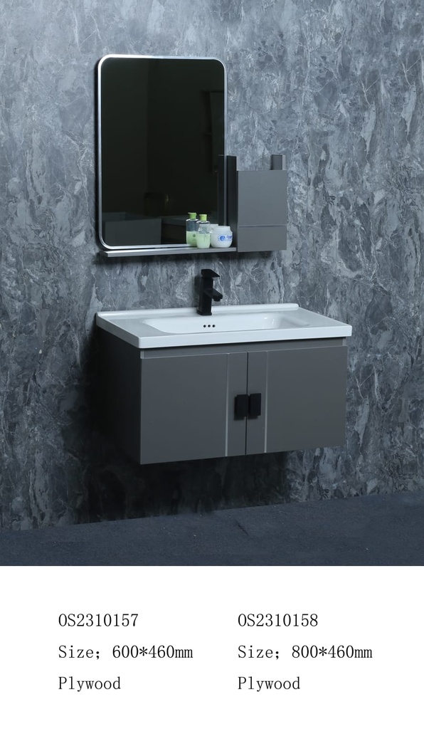 مغسلة خشب OS2310158 KD PW صيني ORIENT STANDARD رمادي لؤلؤي 80 سم مع صيدلية ومراية