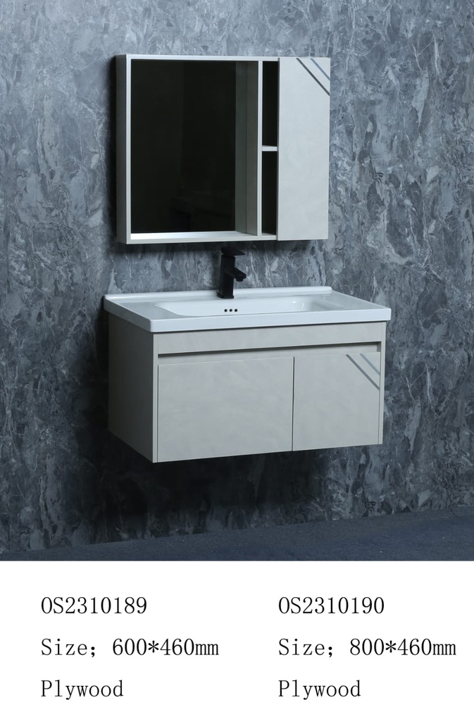 مغسلة خشب OS2310190 KD PW صيني ORIENT STANDARD لؤلؤي 80 سم مع صيدلية بمراية