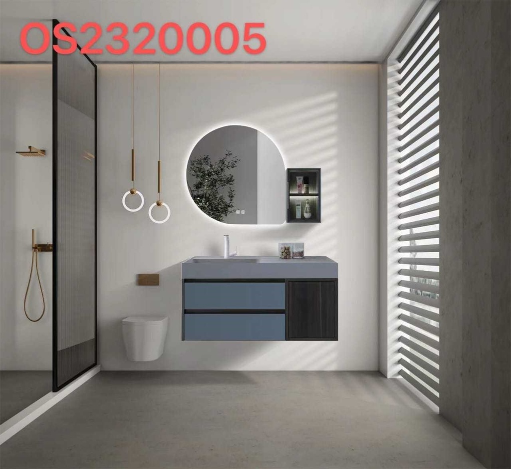 مغسلة دولاب خشب OS2320005  حوض  لون رمادي مع   LED مراية  80 سم