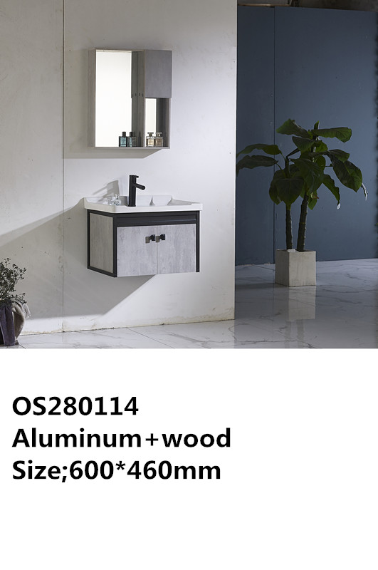 مغسلة دولاب خشب OS280114 PW اسود رمادي فاتح  أطار ألمونيوم  60*46 سم