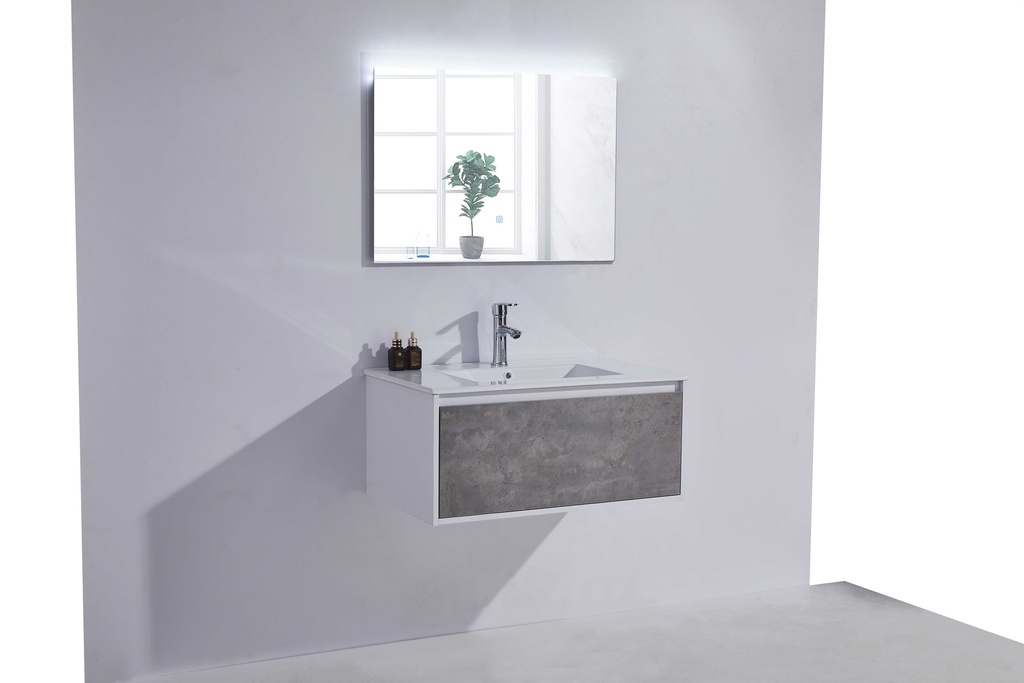 مغسلة خشب PLYWOOD حوض OS230428 مع مراية ليد 80سم رمادي فاتح