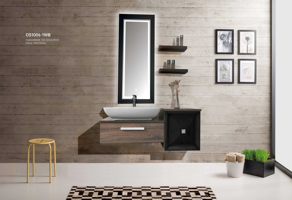 مغسلة خشب OS1006-1WB خوض, خشبي + أسود مع مراية ليد