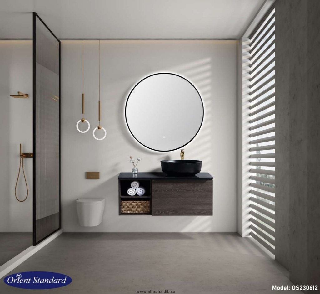 مغسلة دولاب خشب 90سم موديل OS230612  ومراية ليد 80سم- Color is  black