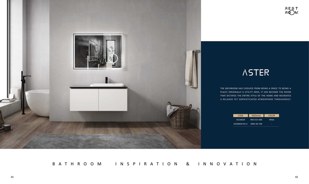 مغسلة دولاب خشب OS230639 PW ابيض LED مراية باللمس 100 سم