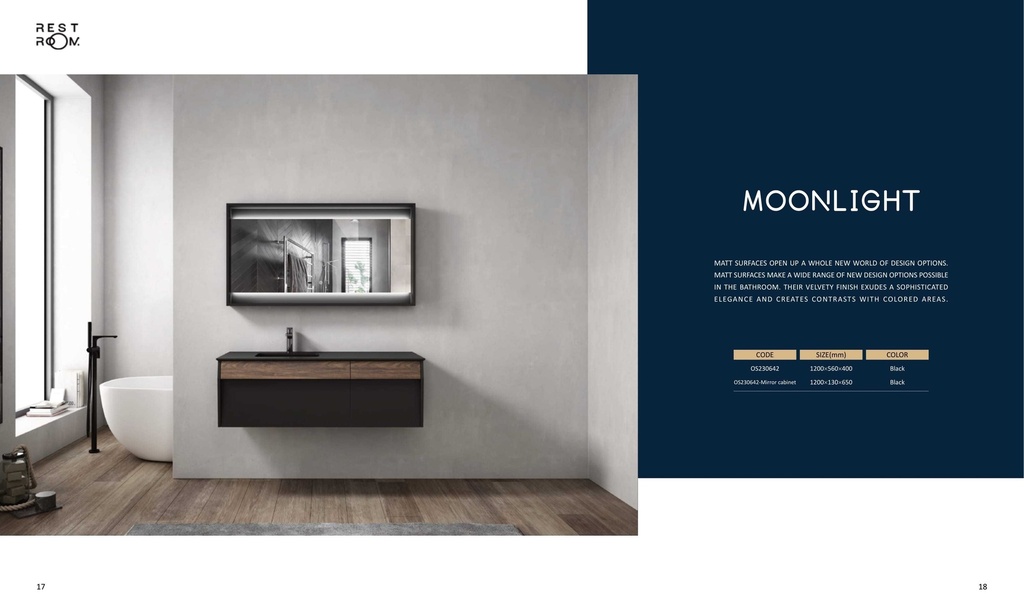 مغسلة دولاب خشب  OS230642 PW أسود  مع مراية ليد 120 سم