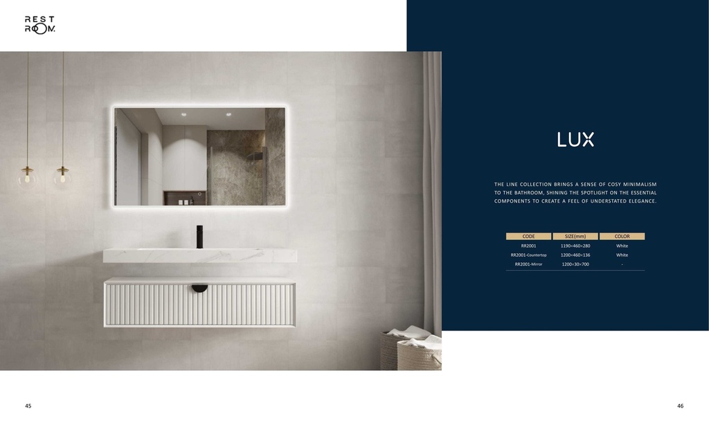 مغسلة دولاب خشب RR2001 PW  ابيض LED مراية  46*120 سم