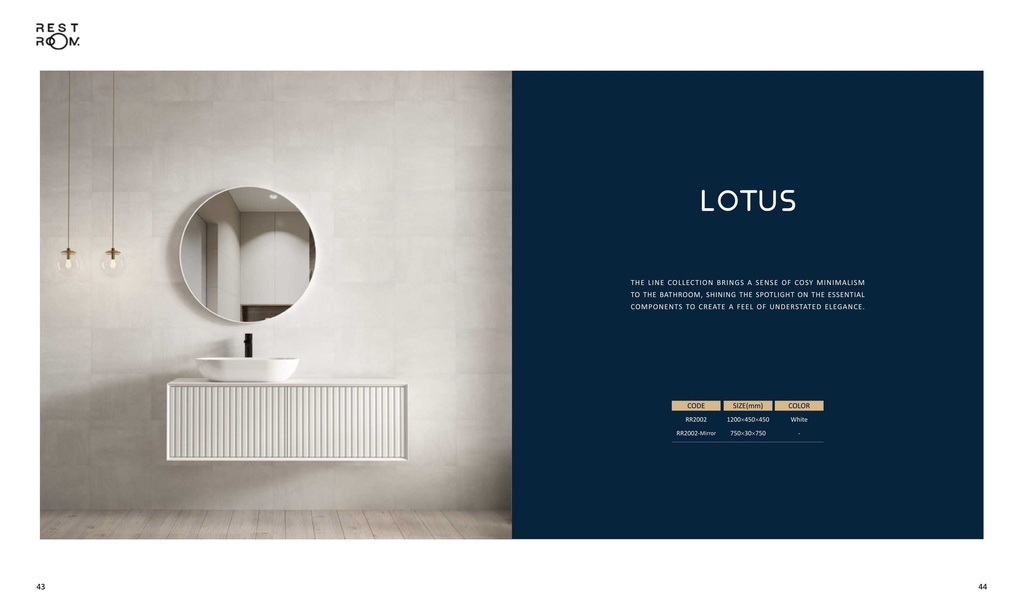 مغسلة دولاب خشب RR2002 PW  ابيض مراية عادي  50*120 سم