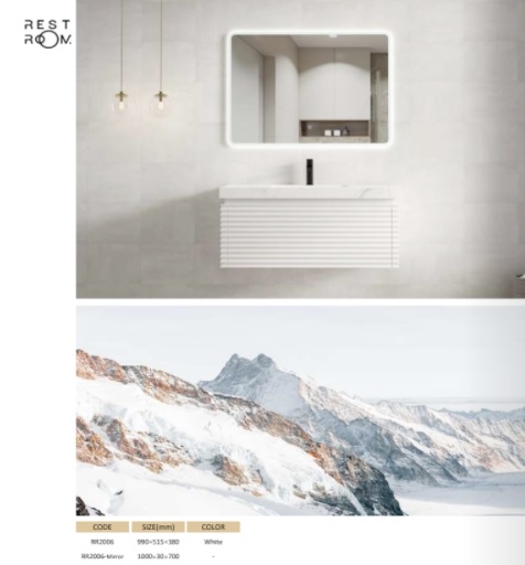 مغسلة دولاب خشب RR2006 PW  أبيض LED مراية   50*100 سم